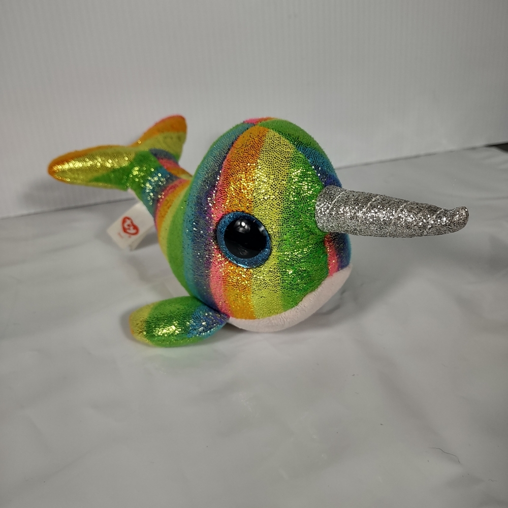 ✓TY Nori the Narwhal rainbow multicolor sparkly glittery 9in Plush - Picture 2 of 9